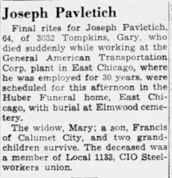 1949 Joseph Paavletich Obit